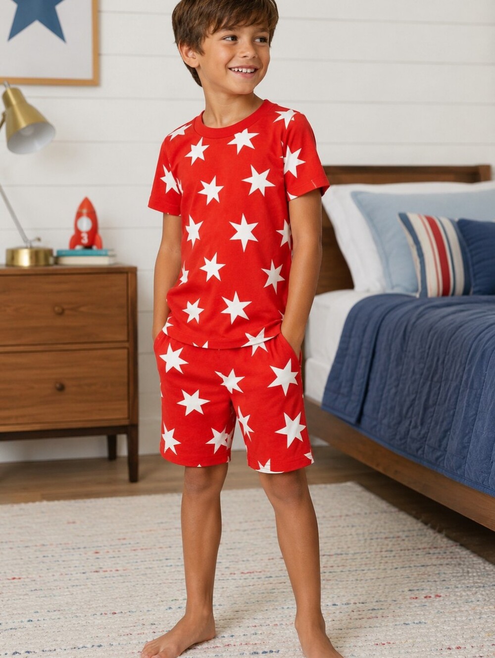 Hanna Andersson Short Johns Organic Cotton Star Pajamas Orange White Size 10